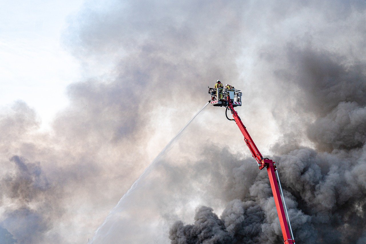 firemen, smoke, ladder